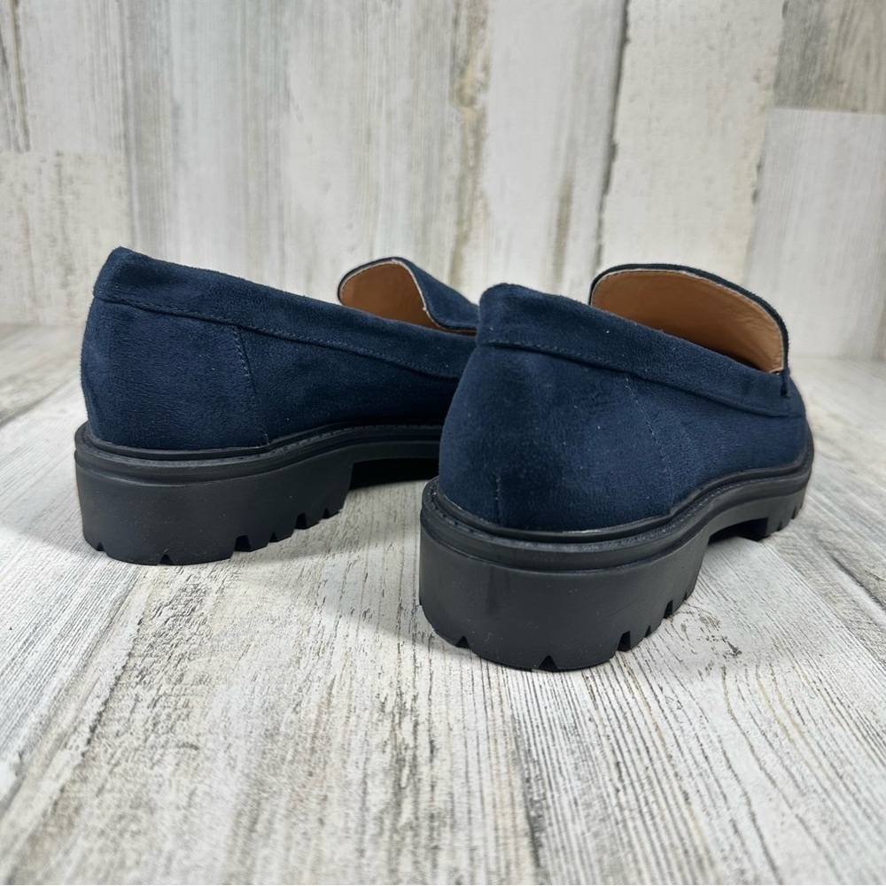 New Journee Collection Erika Faux Suede Navy Chunky Loafer #939 - Picture 4 of 12